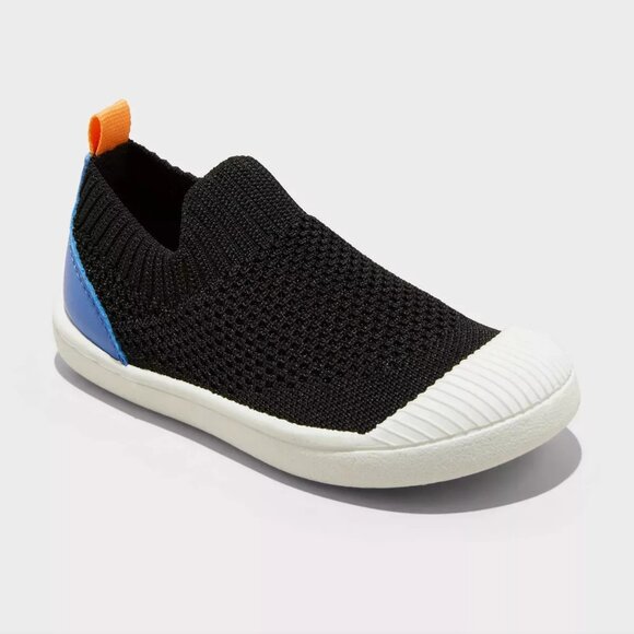Toddler Boys' Corey Black & Blue Pull On Tab Slip On Sneaker Cat & Jack Size 4 - Picture 1 of 4
